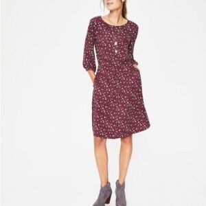 Boden Talia Jersey Maroon Floral Long Sleeve Dress size 8R